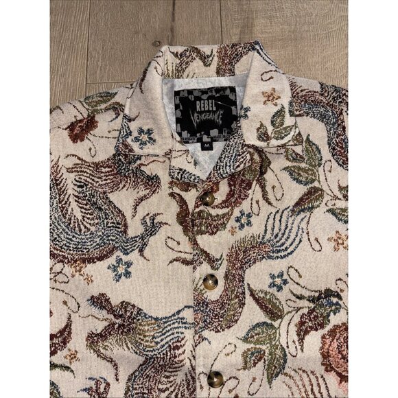 REBEL VENGEANCE Tapestry Floral Dragon Multicolor MOTO WOVEN SHIRT JACKET M NWT - Picture 2 of 5